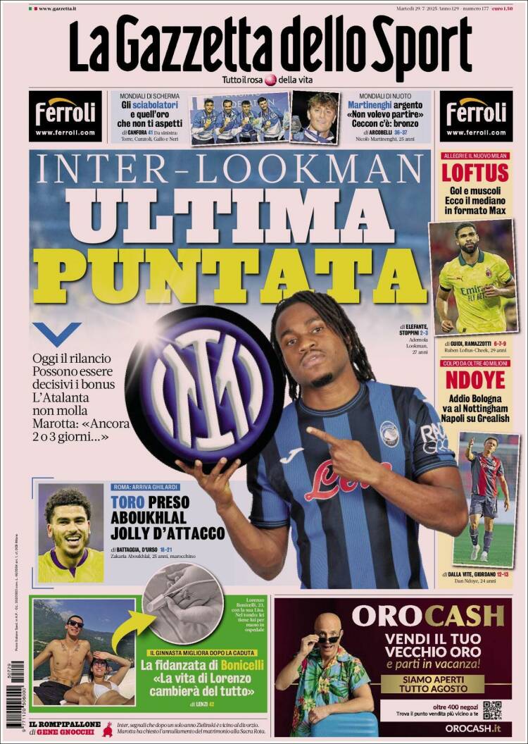 Portada de La Gazzetta dello Sport (Italie)