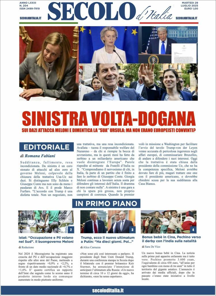 Portada de Secolo d'Italia (Italia)