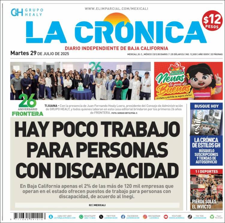 Portada de La Crónica de Baja California (Mexico)