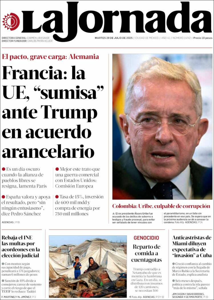 Portada de La Jornada (Mexique)