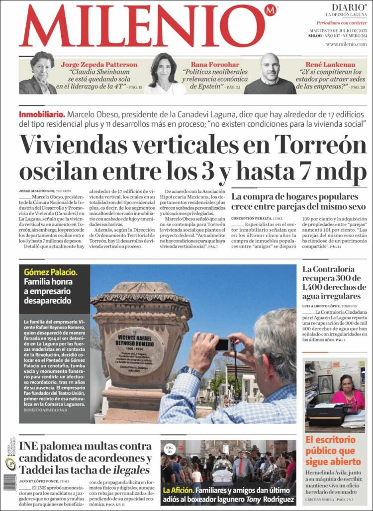 Portada de Milenio - Laguna (Mexique)
