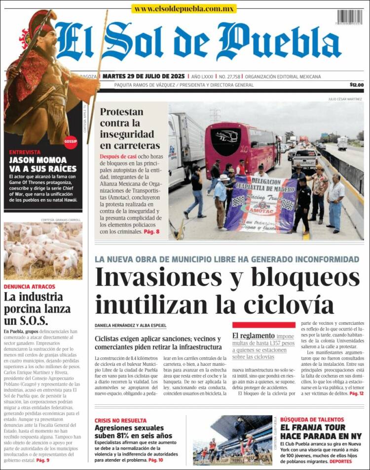 Portada de El Sol de Puebla (Mexico)