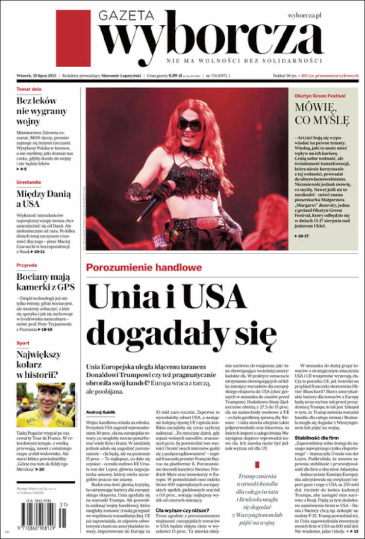 Portada de Gazeta Wyborcza (Pologne)