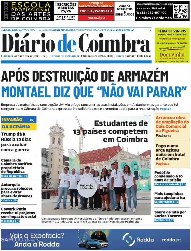 Portada de Diário de Coimbra (Portugal)
