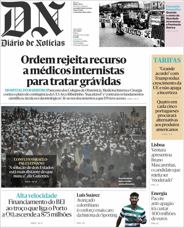 Portada de Diário de Noticias (Portugal)