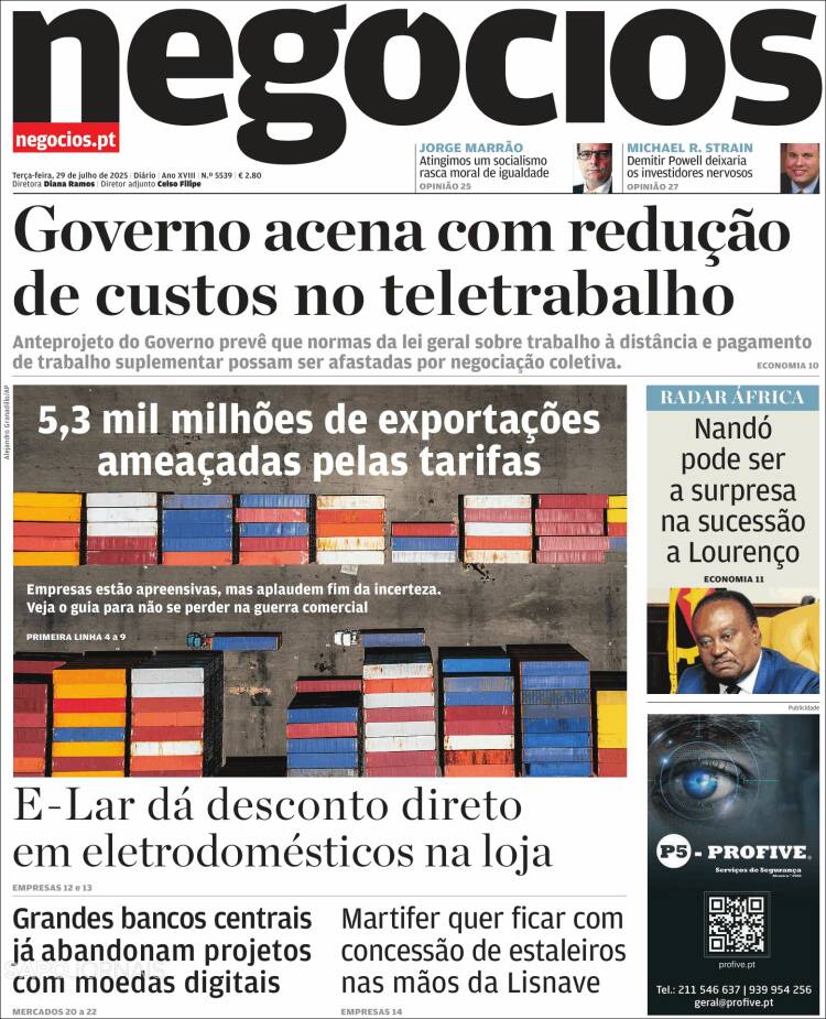 Portada de Jornal de Negócios (Portugal)