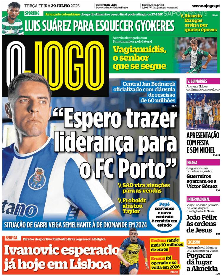 Portada de O Jogo (Portugal)