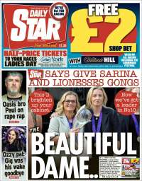 Portada de Daily Star (Reino Unido)