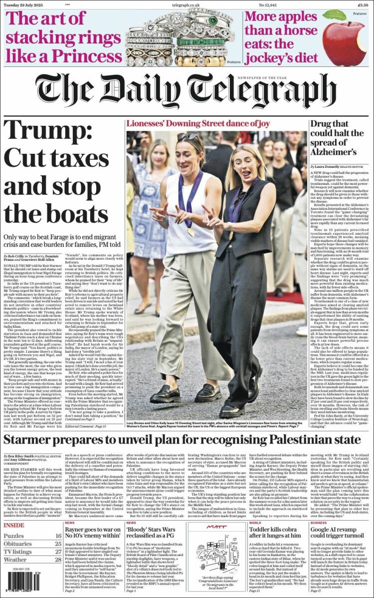 Portada de Daily Telegraph (Reino Unido)