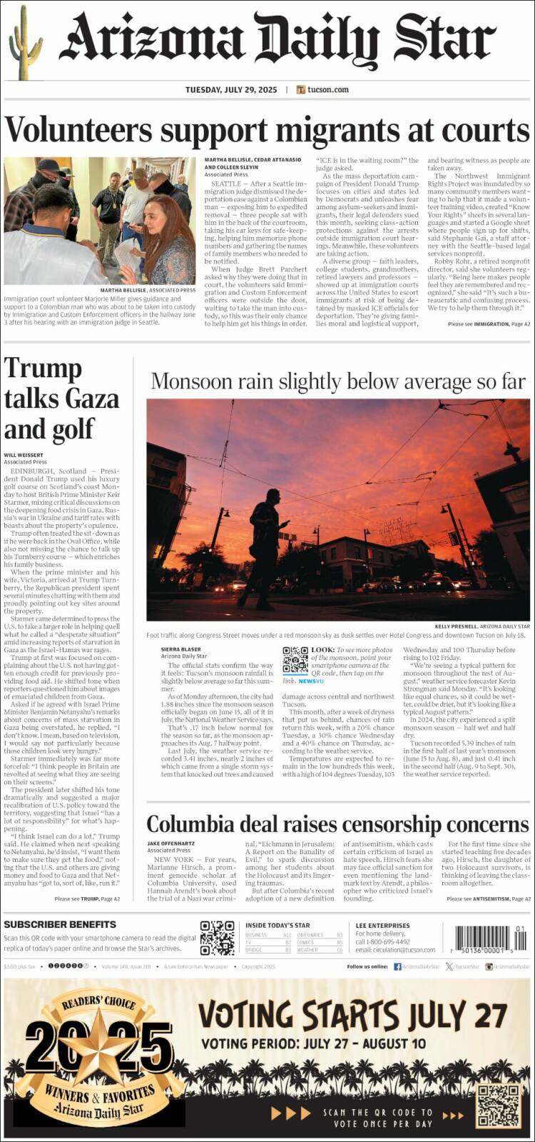 Portada de Arizona Daily Star (États-Unis)