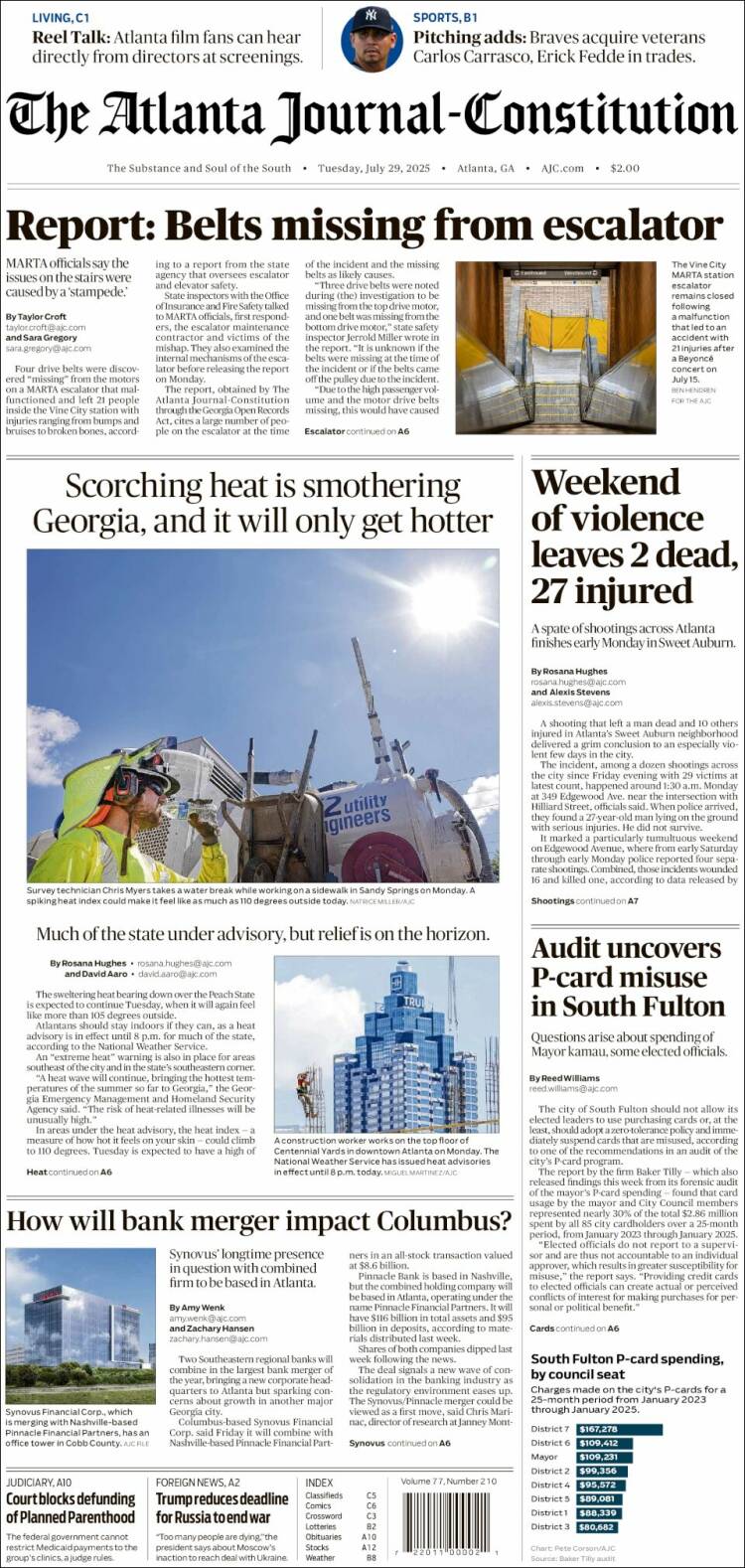 Portada de The Atlanta Journal-Constitution (USA)