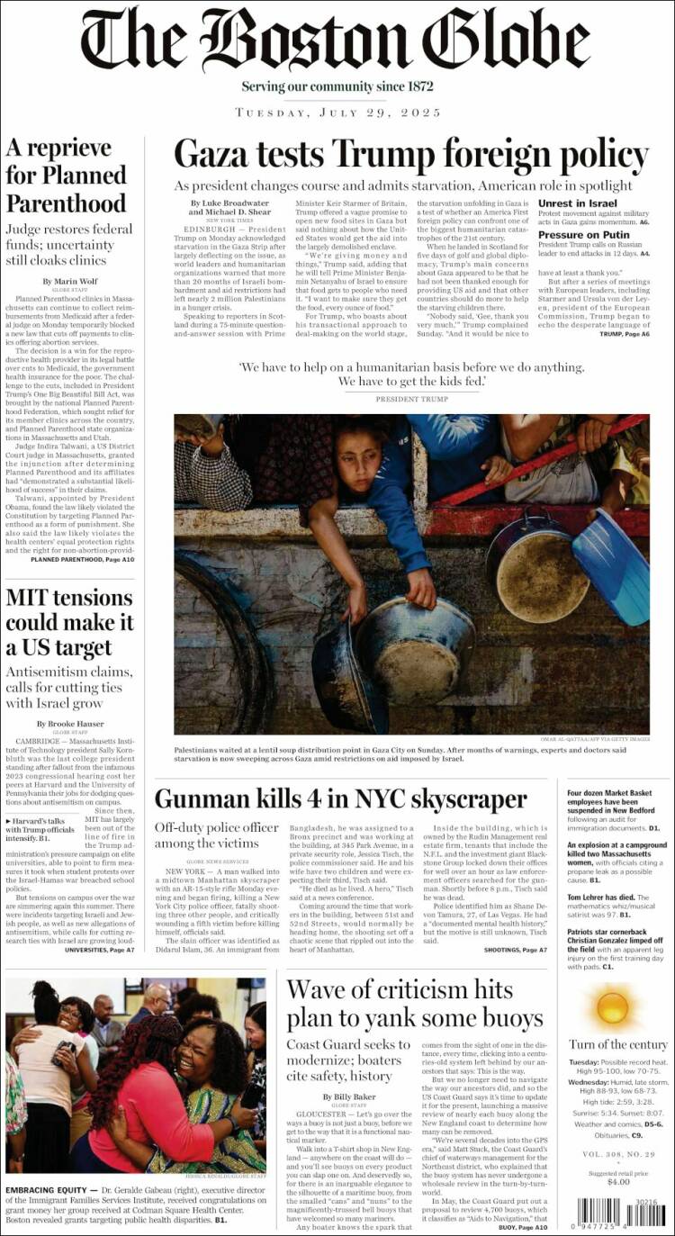 Portada de Boston Globe (États-Unis)