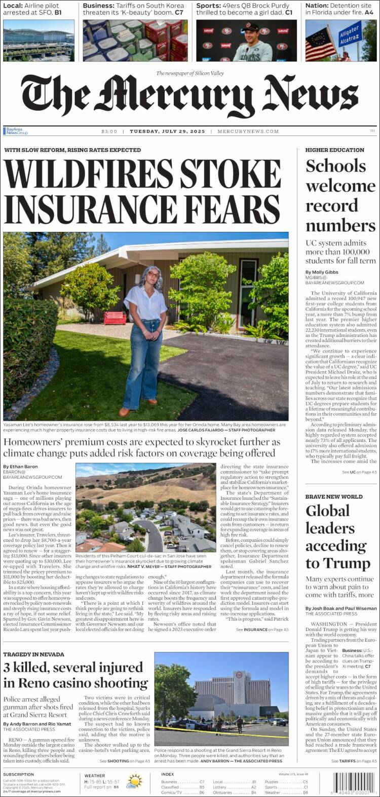 Portada de San Jose Mercury News (USA)