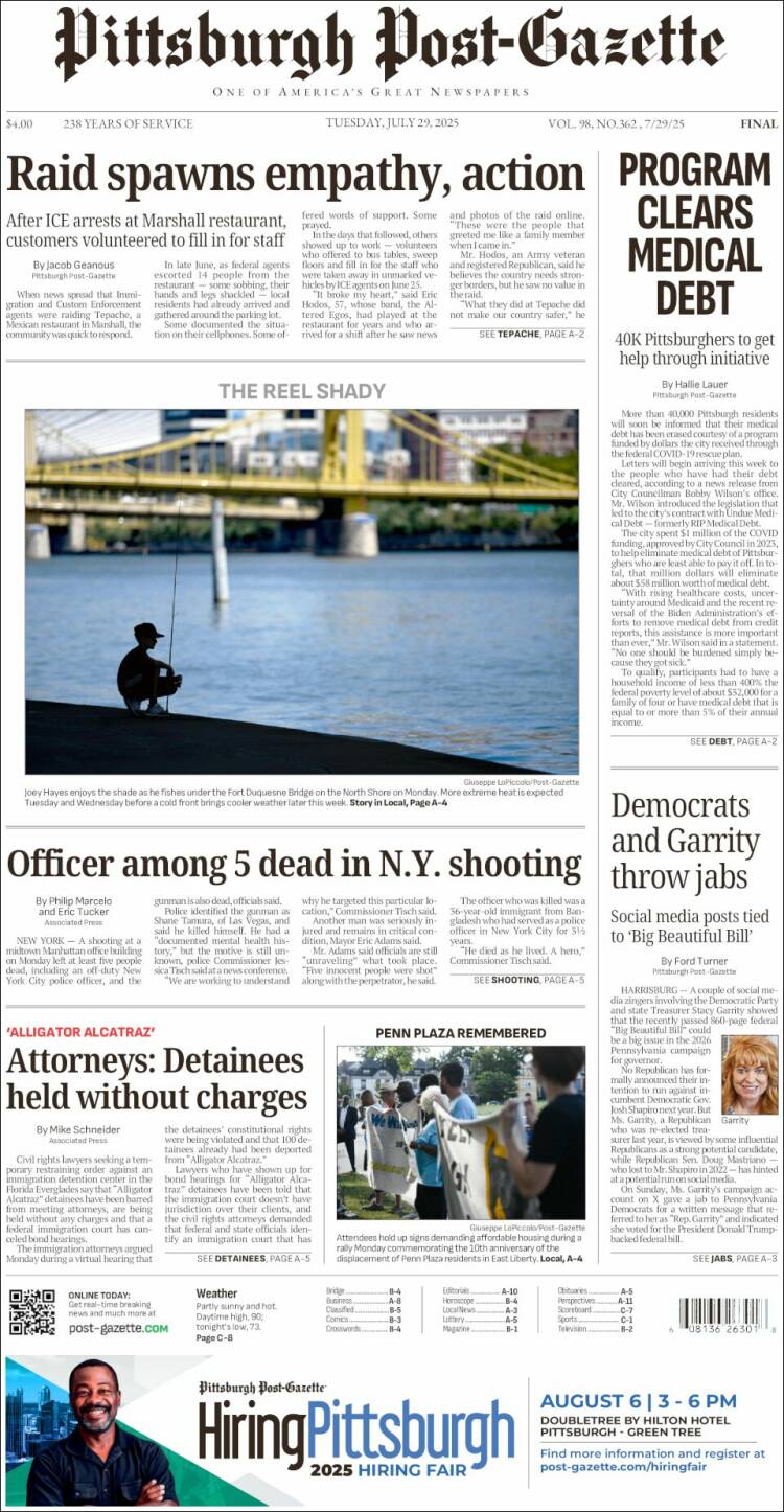 Portada de Pittsburgh Post-Gazette (USA)