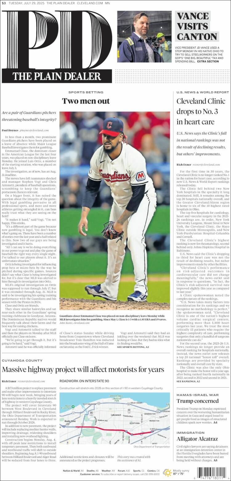 Portada de The Plain Dealer (USA)