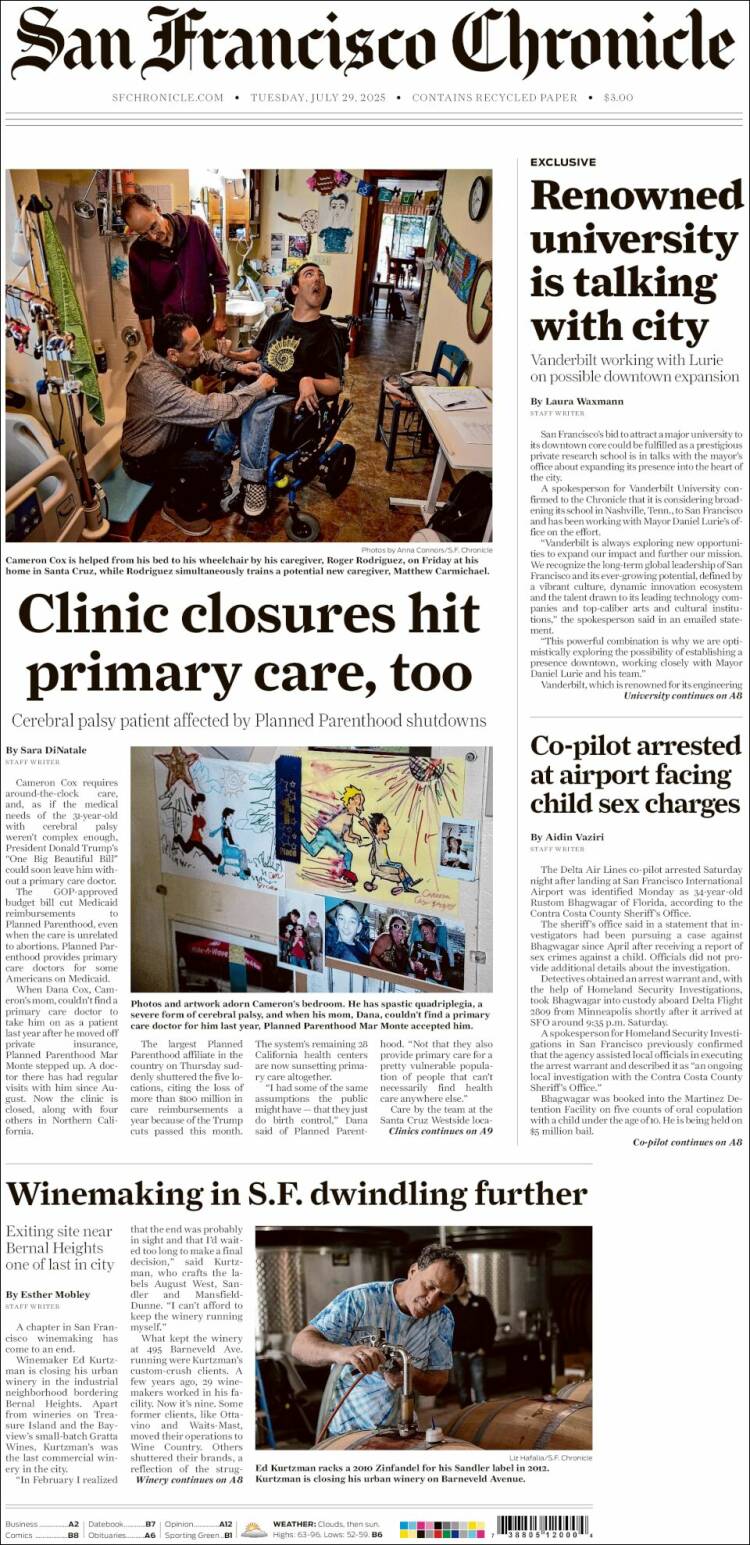 Portada de San Francisco Chronicle (USA)