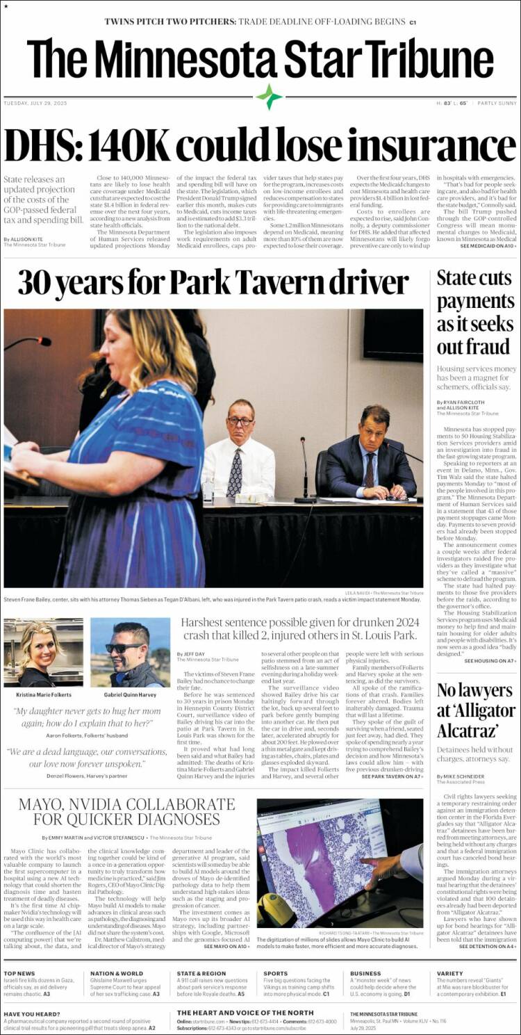 Portada de Star Tribune (USA)