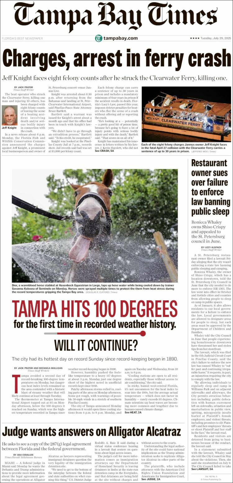 Portada de Tampa Bay Times (USA)