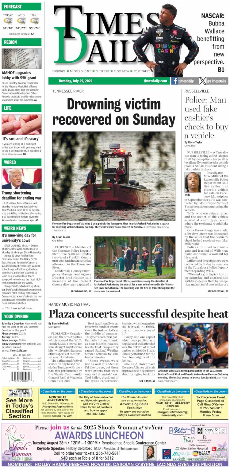 Portada de Times Daily (États-Unis)
