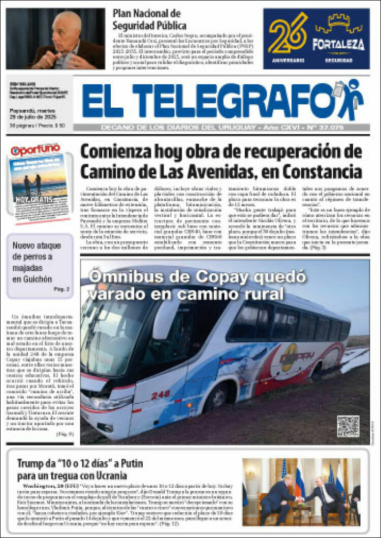 Portada de El Telégrafo (Uruguay)