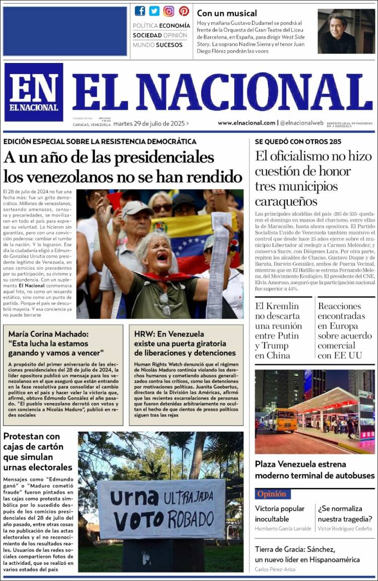 Portada de El Nacional (Venezuela)