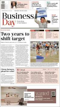 Portada de Business Day (Sudáfrica)