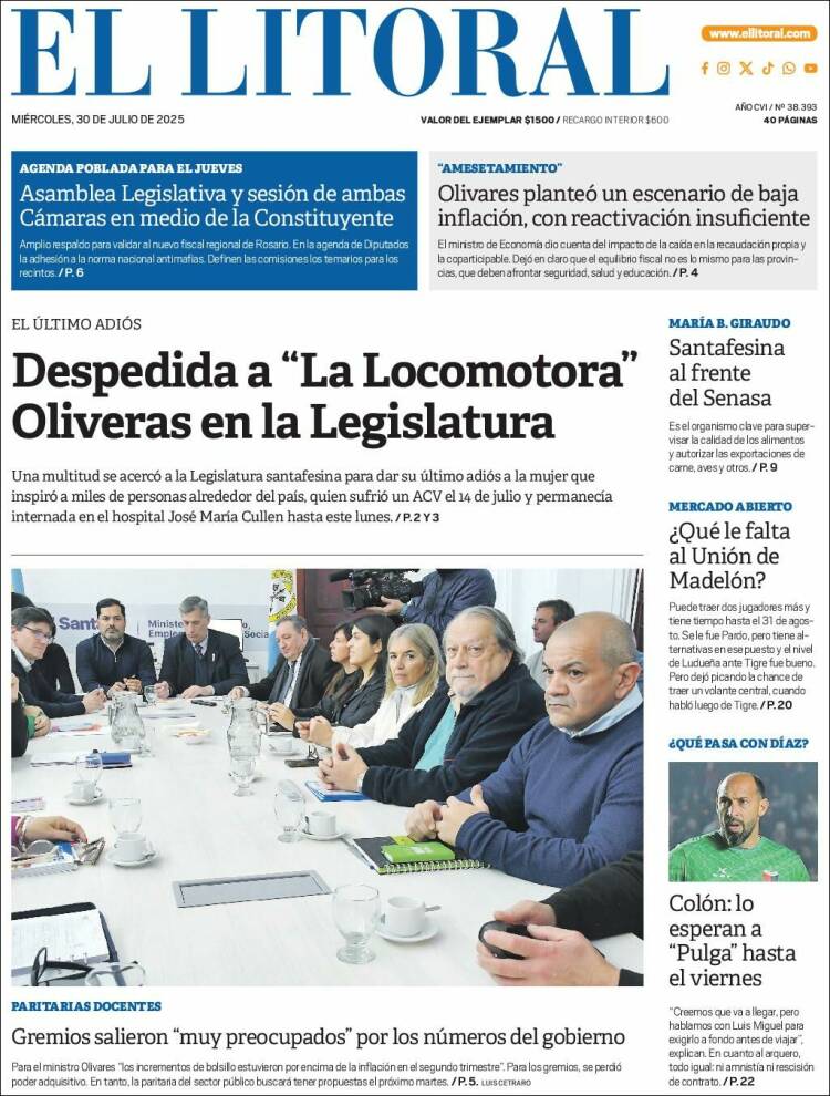 Portada de Diario El Litoral (Argentine)