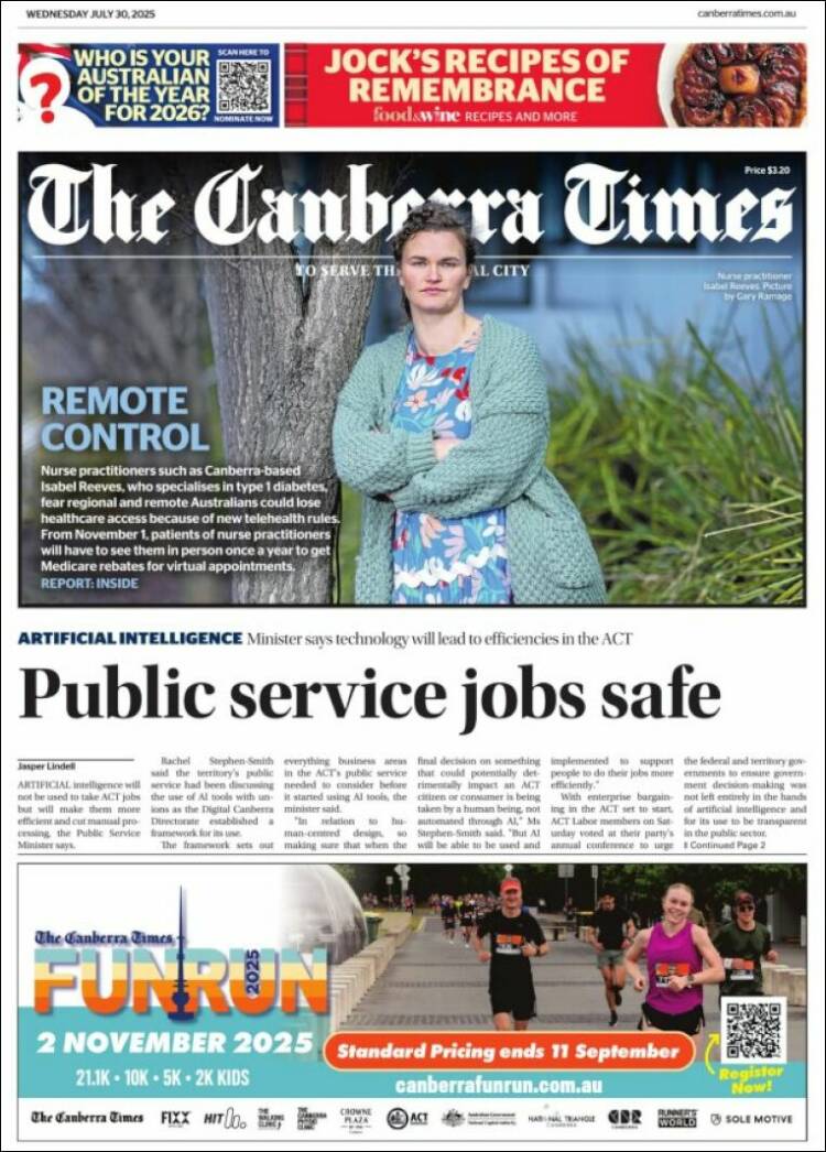 Portada de The Canberra Times (Australia)