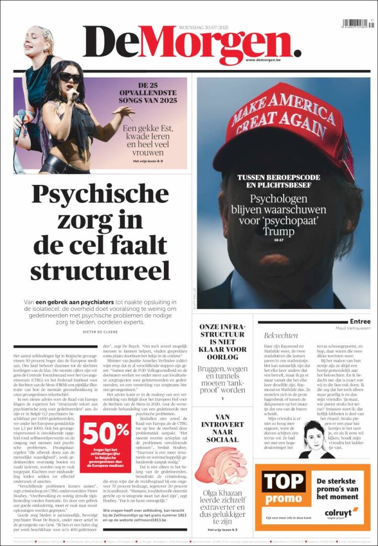 Portada de De Morgen (Belgique)