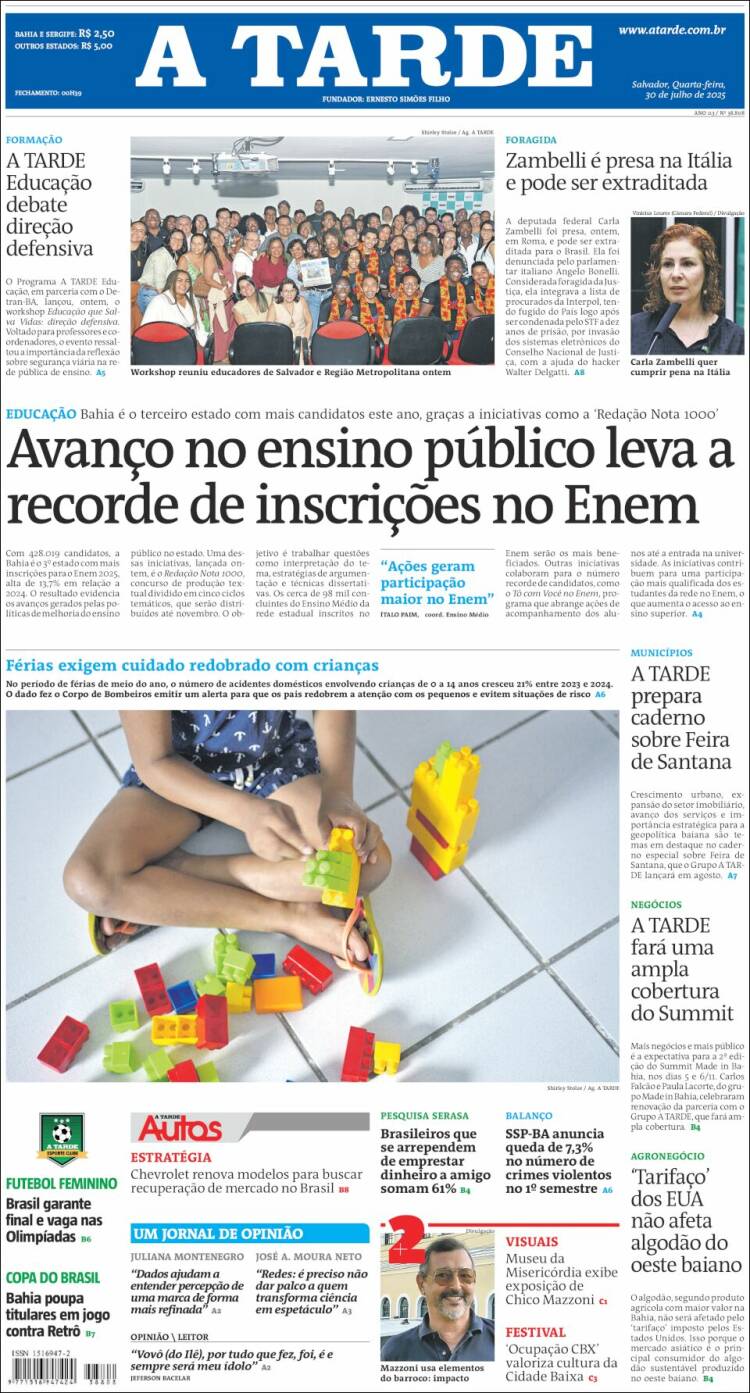 Portada de Diário A Tarde (Brésil)