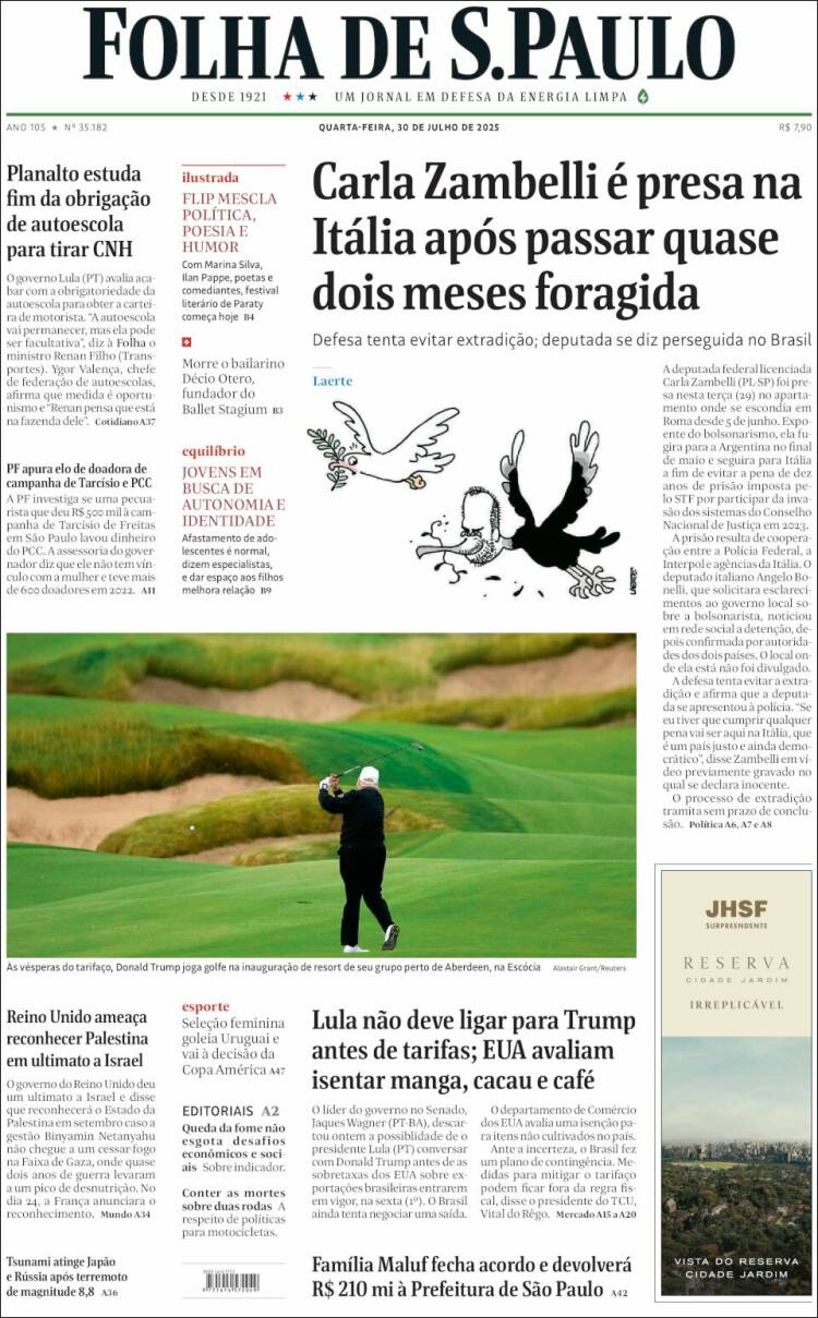 Portada de Folha de São Paulo (Brésil)