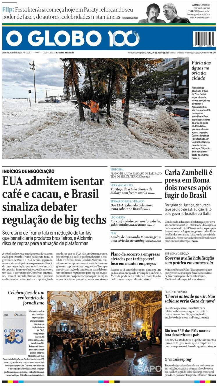 Portada de O Globo (Brésil)