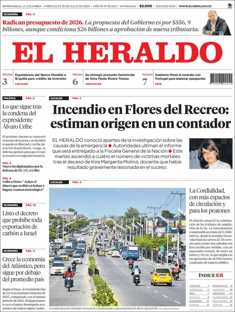 Portada de El Heraldo (Colombia)