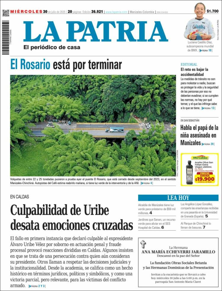 Portada de La Patria (Colombie)