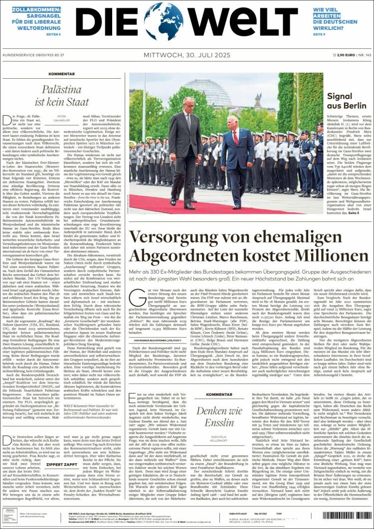 Portada de Die Welt (Allemagne)