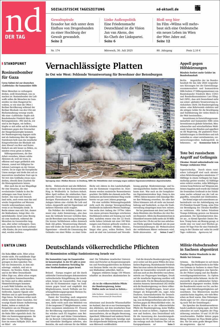 Portada de Neues Deutschland (Allemagne)