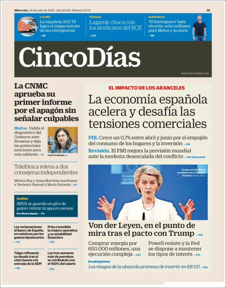 Portada de Cinco Días (Espagne)
