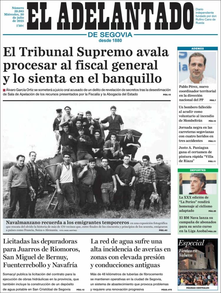 Portada de El Adelantado de Segovia (Spain)
