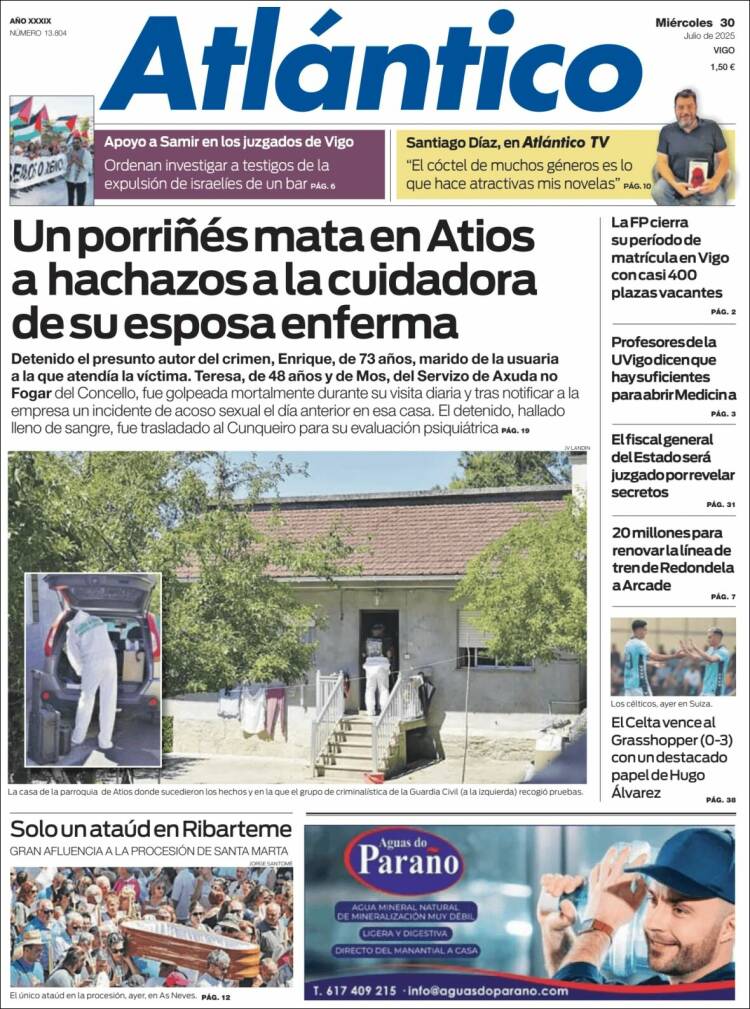 Portada de Atlántico Diario (Espagne)