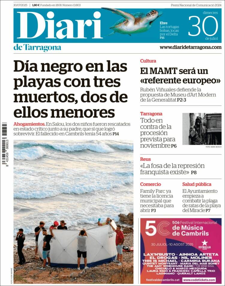 Portada de Diari de Tarragona (España)