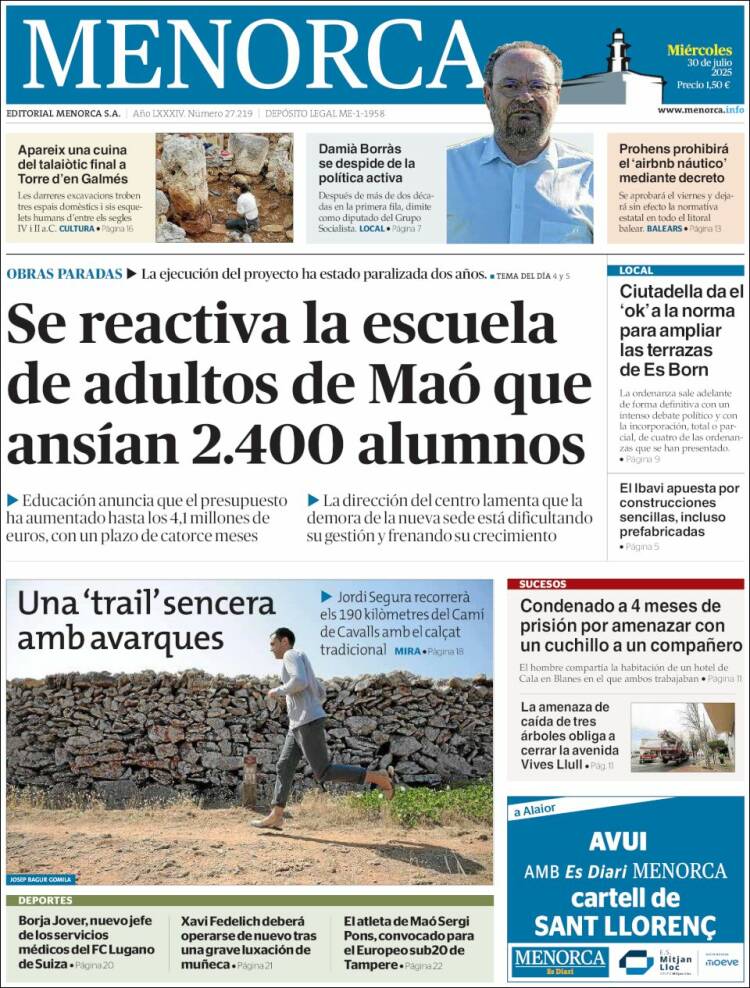 Portada de Menorca - Diario Insular (Espagne)