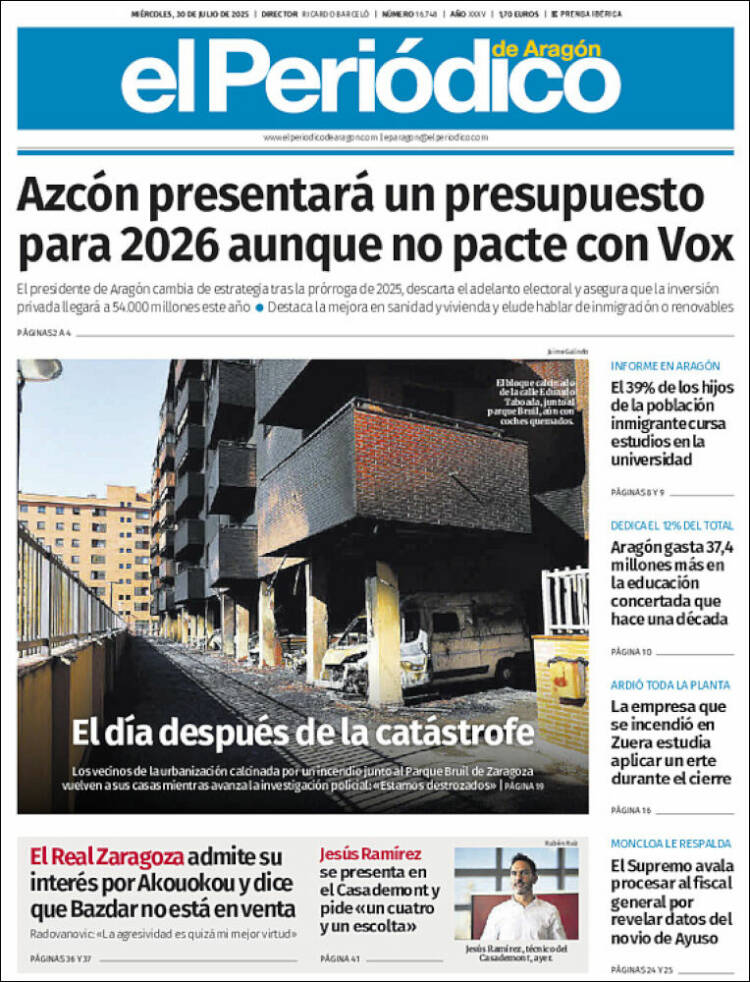 Portada de El Periódico de Aragón (Espagne)