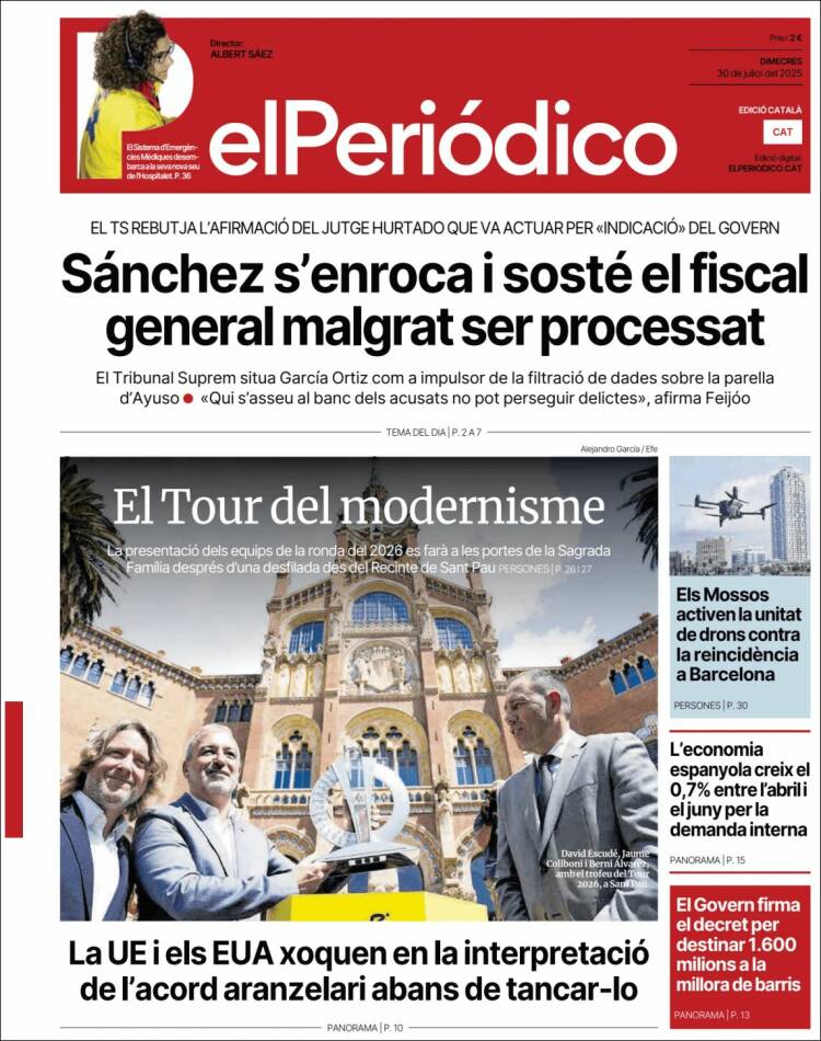 Portada de El Periódico de Catalunya (Espagne)