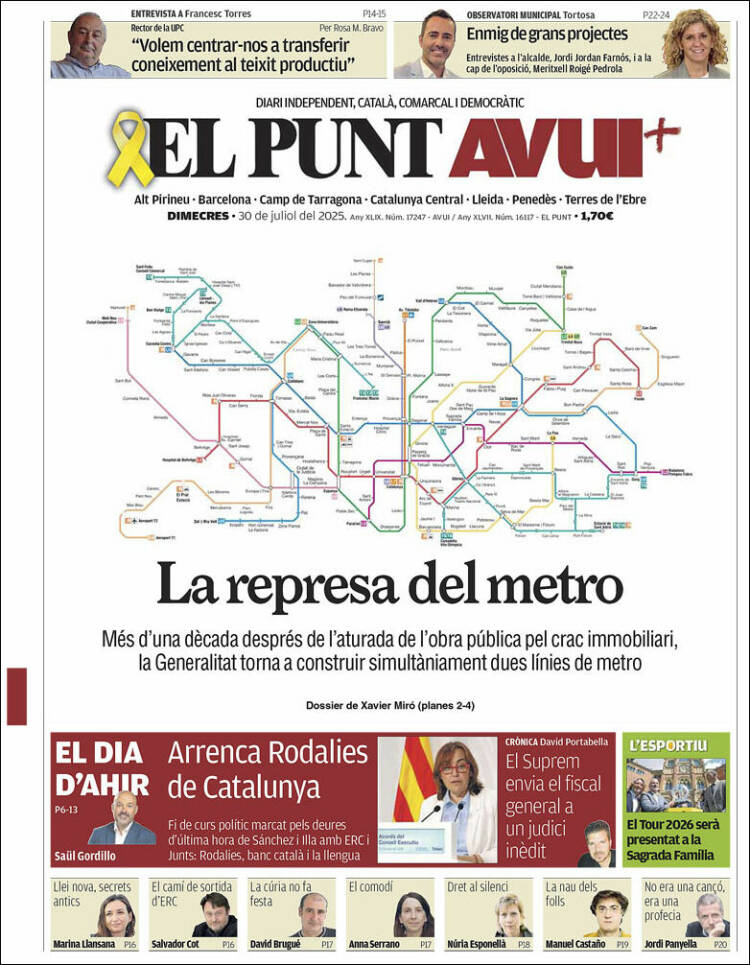 Portada de El Punt Avui (España)