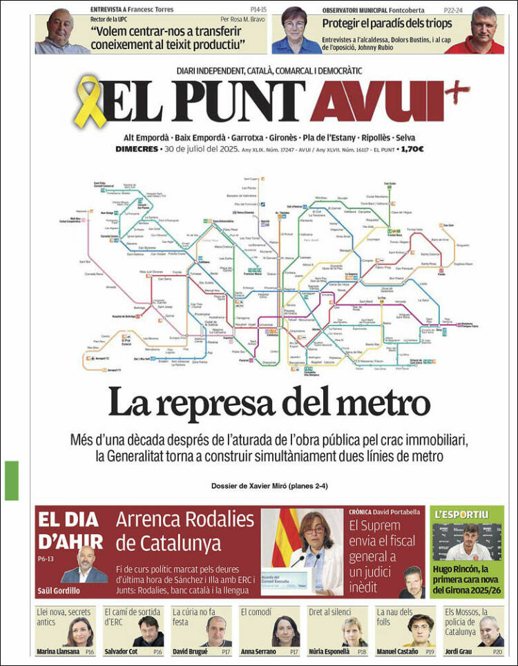 Portada de El Punt Avui - Girona (Espagne)