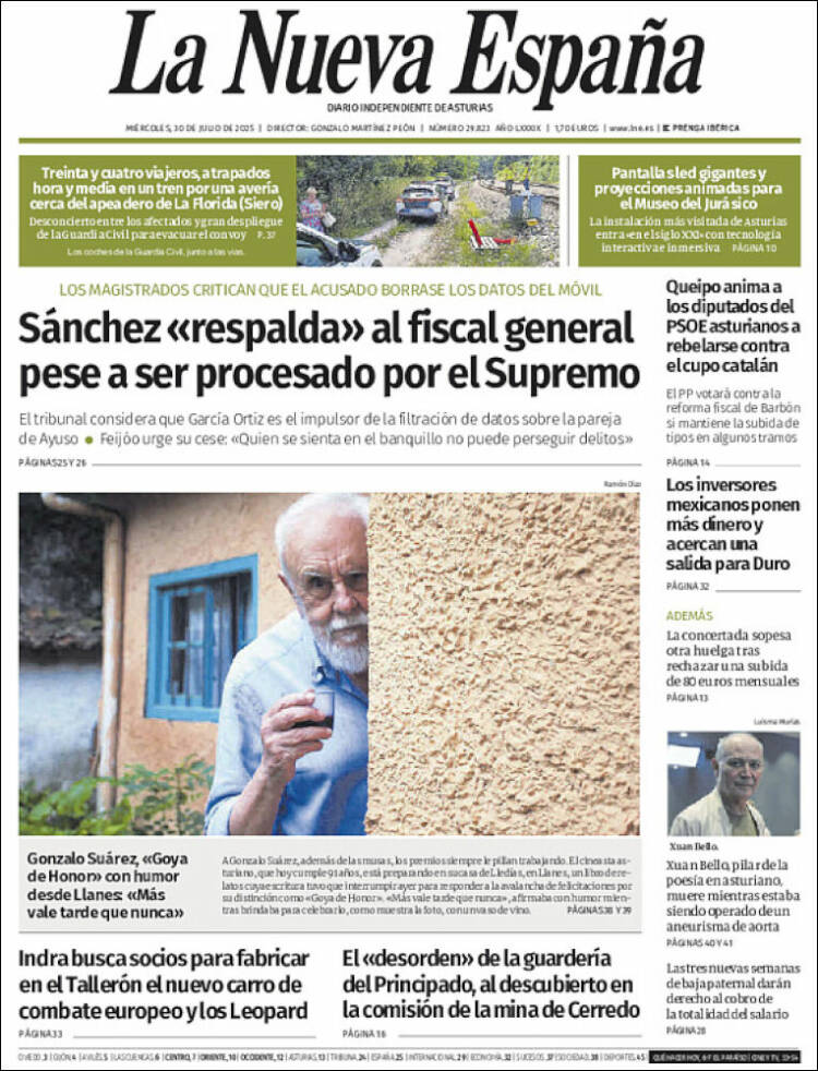 Portada de La Nueva España (España)