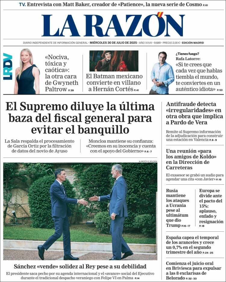 Portada de La Razón (Spain)