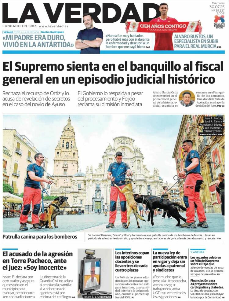 Portada de La Verdad de Murcia (Espagne)