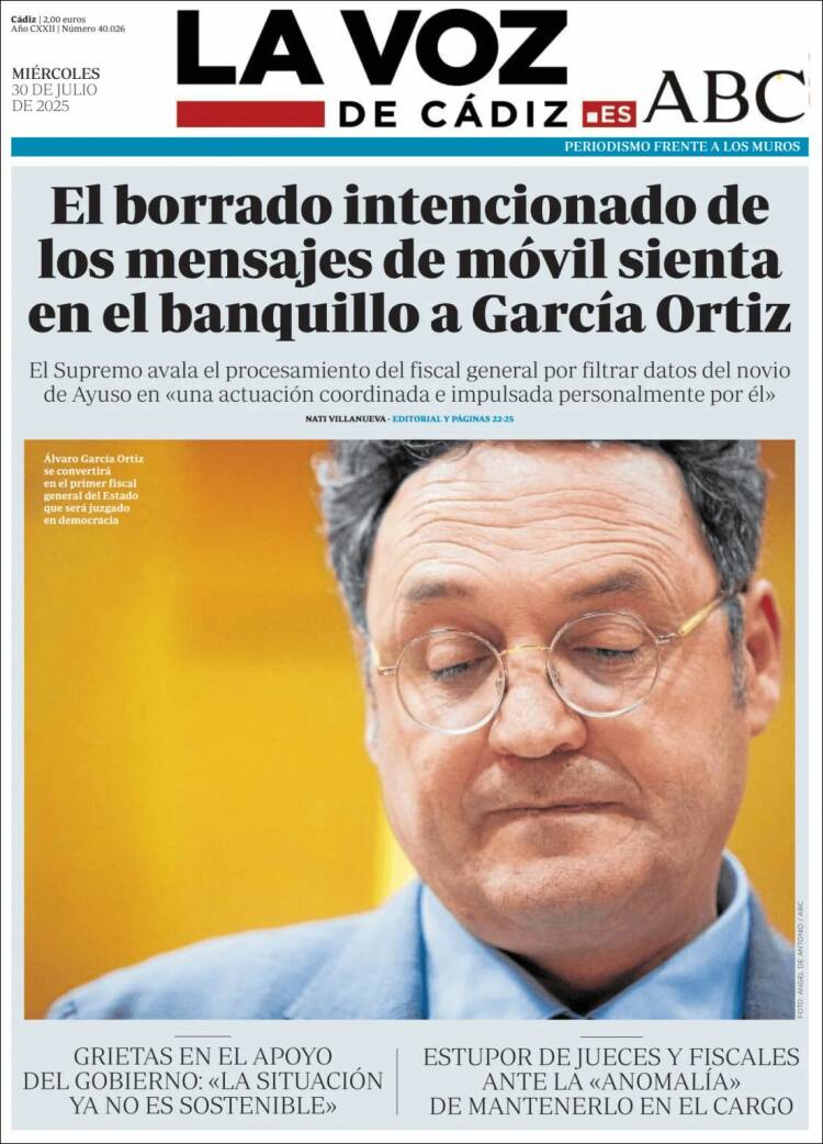 Portada de La Voz de Cádiz (España)