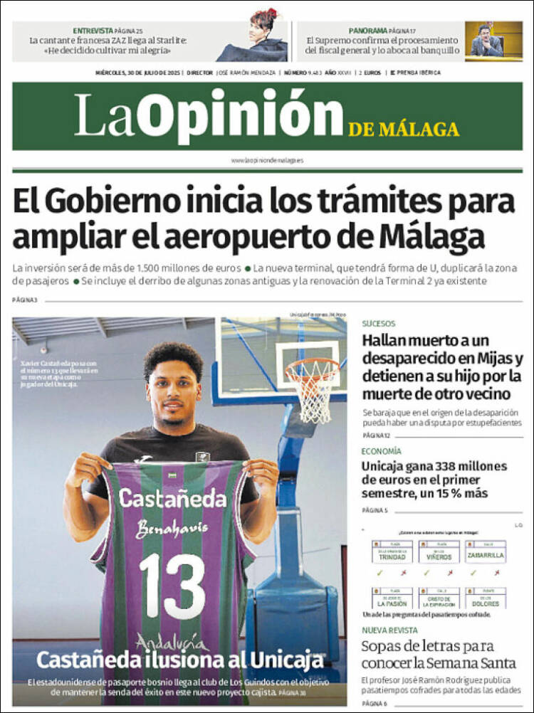 Portada de La Opinión de Málaga (España)